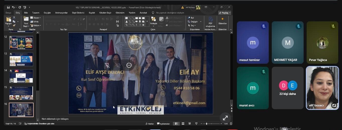 Etkin Kolej | Yabancı Diller Bölümü Online Veli Toplantısı